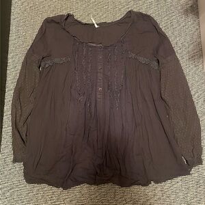 Free People Dark Blouse with Lace Accents